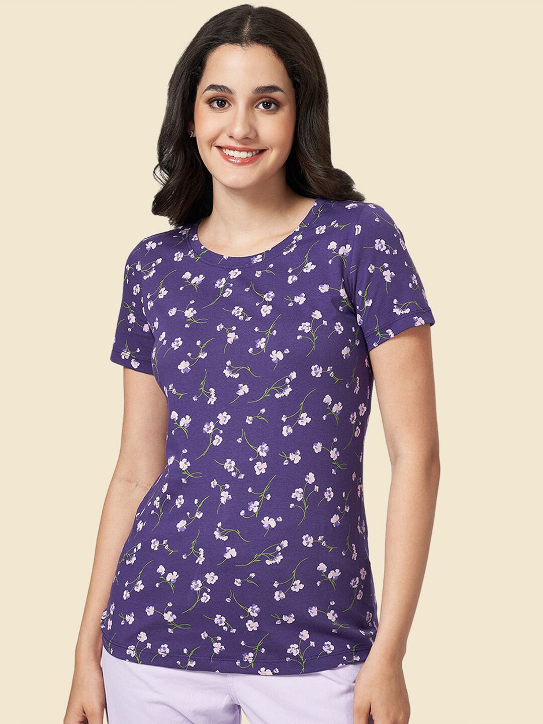 

Honey by Pantaloons Floral Printed Cotton Casual T-shirt, Purple