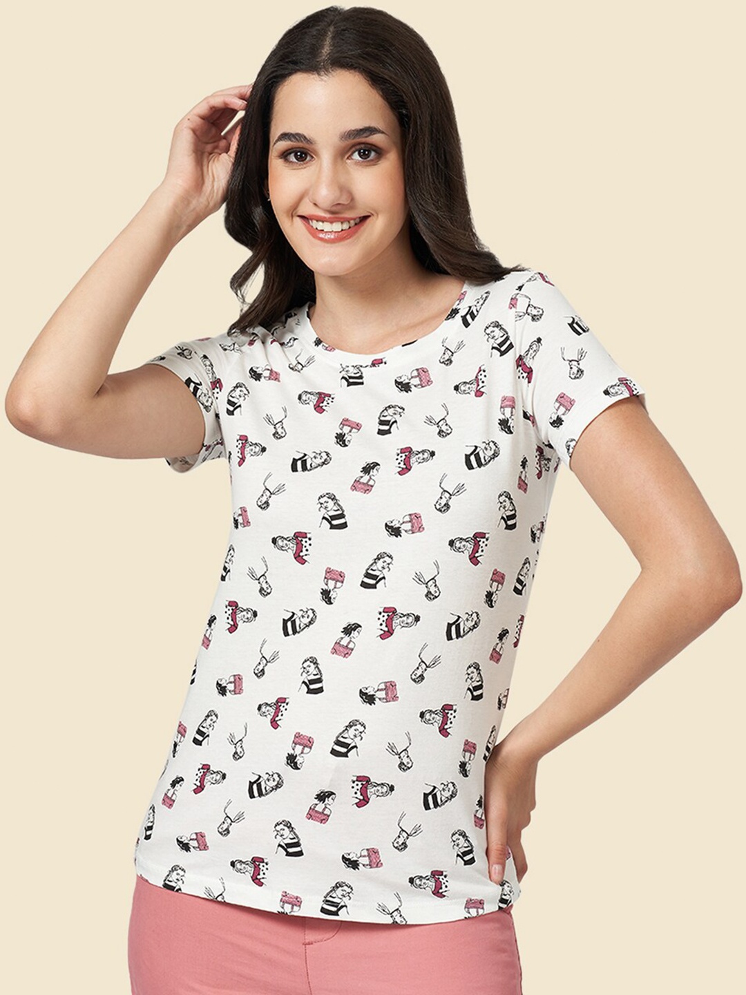 

Honey by Pantaloons Conversational Printed Cotton Casual T-shirt, Off white