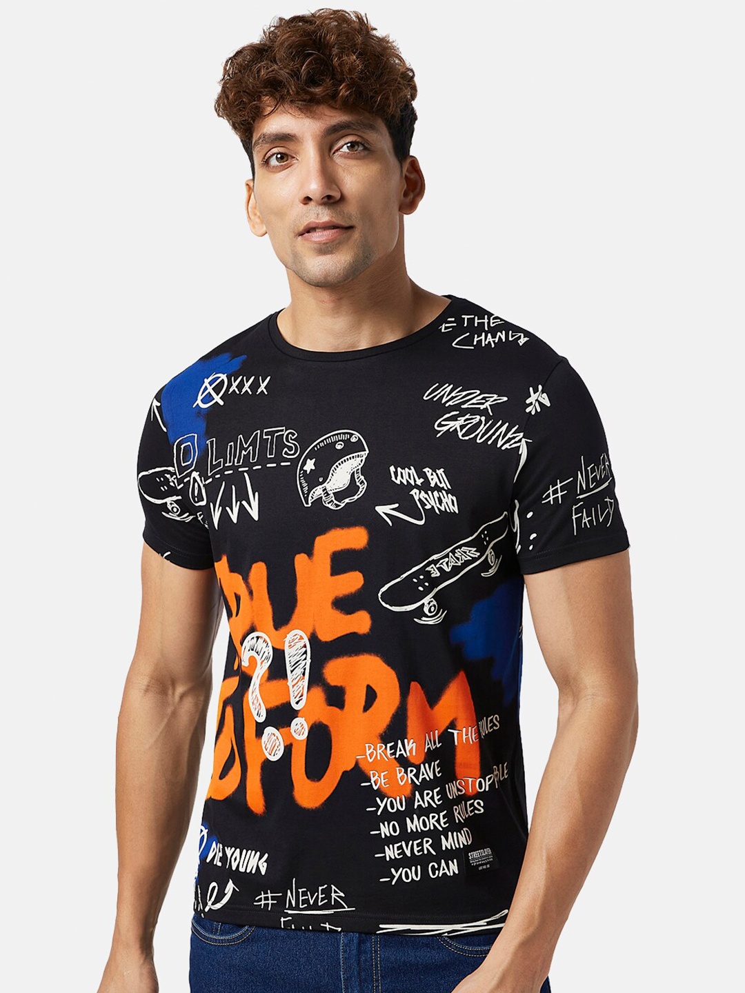 

People Typography Printed Cotton T-shirt, Black
