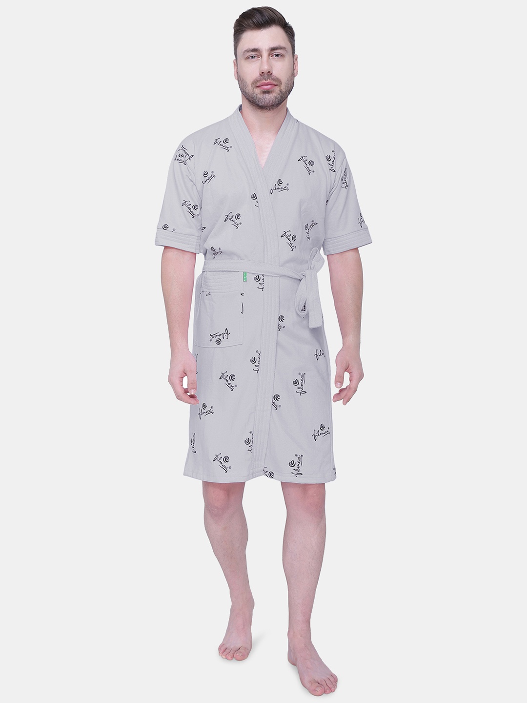 

FILMAX ORIGINALS Logo Printed Pure Cotton Bath Robe, Grey