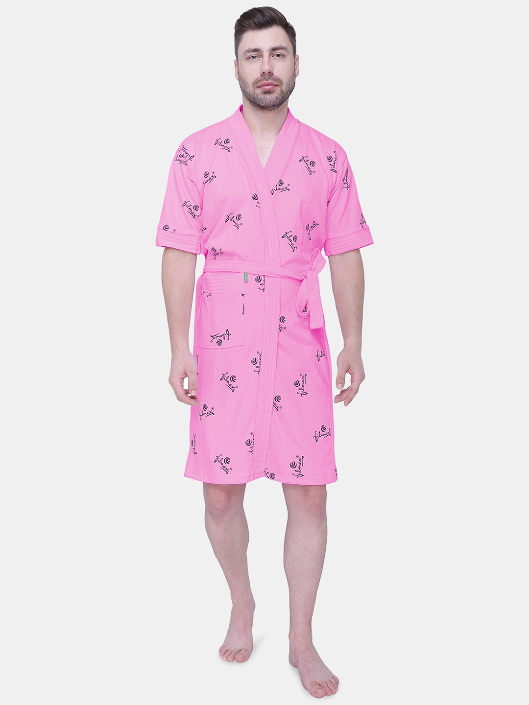 

FILMAX ORIGINALS Logo Printed Pure Cotton Bath Robe, Fuchsia