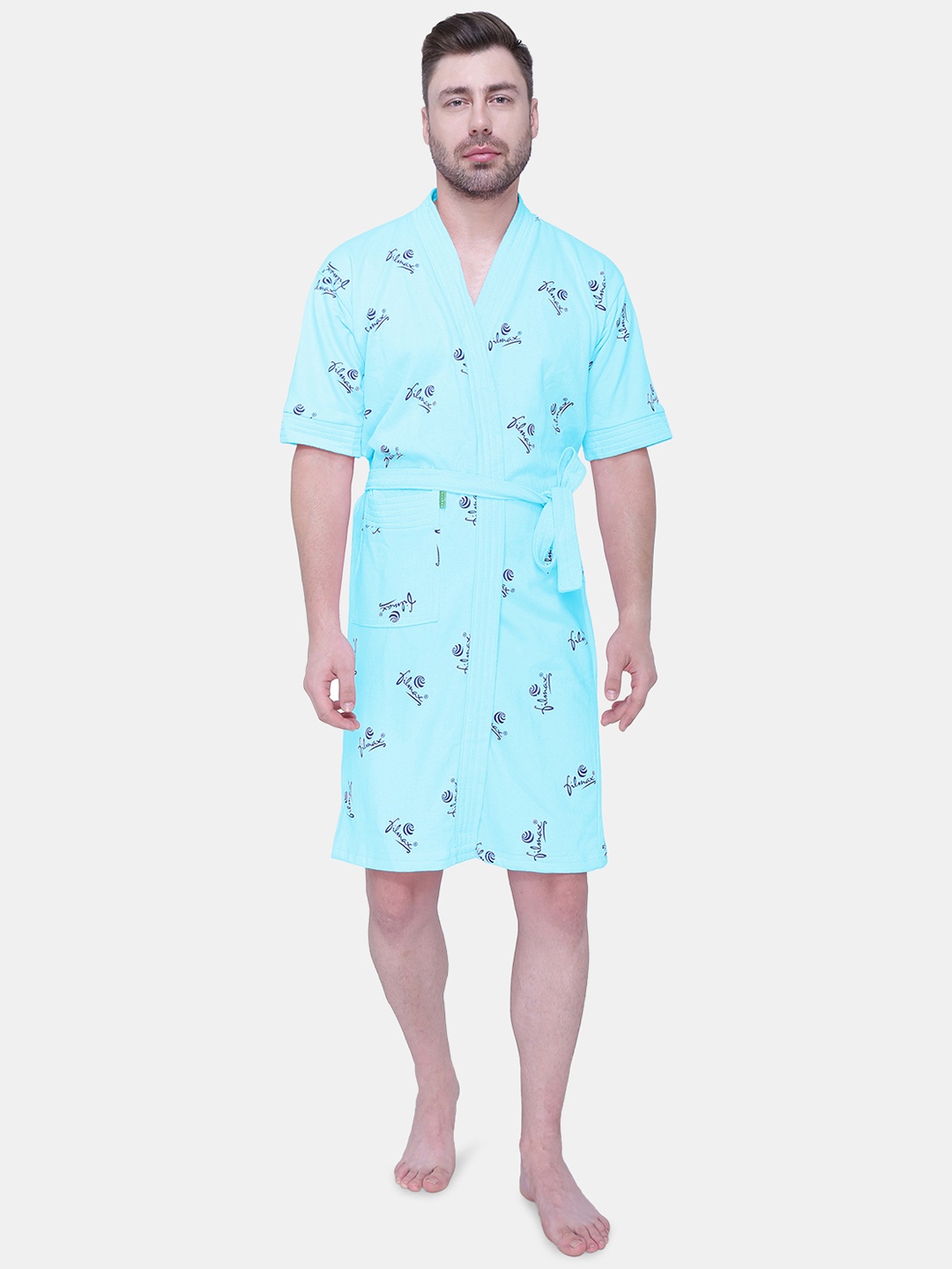 

FILMAX ORIGINALS Logo Printed Pure Cotton Bathrobe, Blue