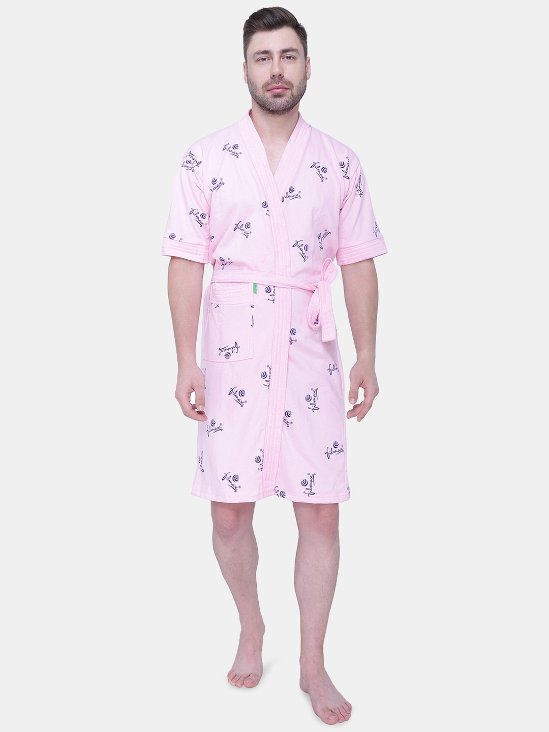 

FILMAX ORIGINALS Logo Printed Pure Cotton Bathrobe, Pink