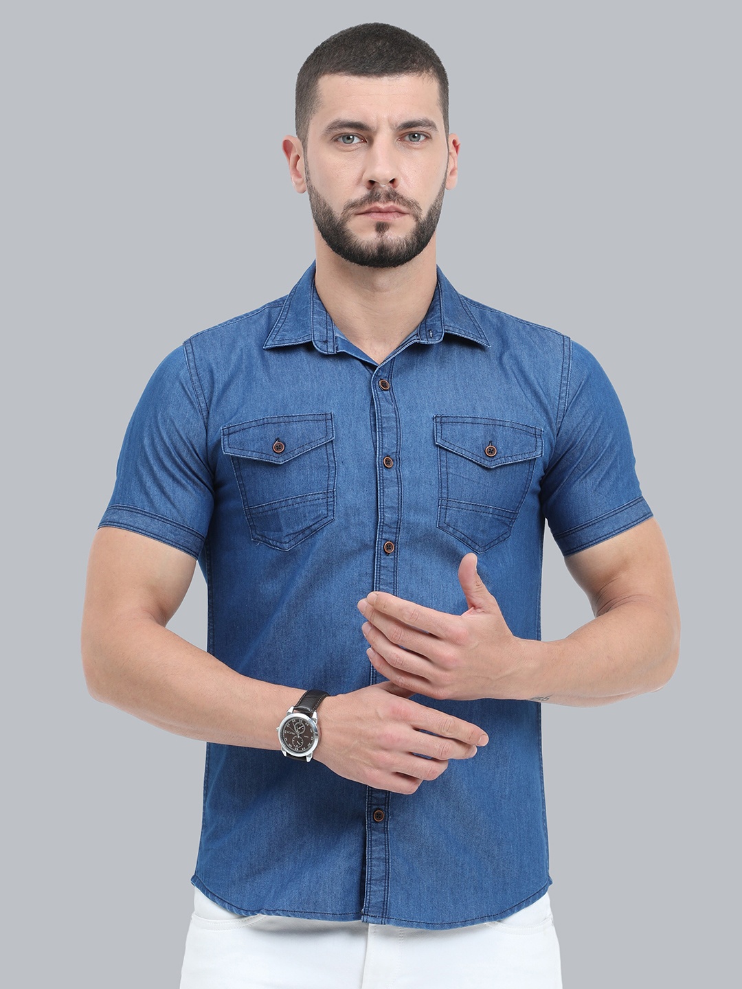 

CAZZBA Opaque Denim Casual Shirt, Black