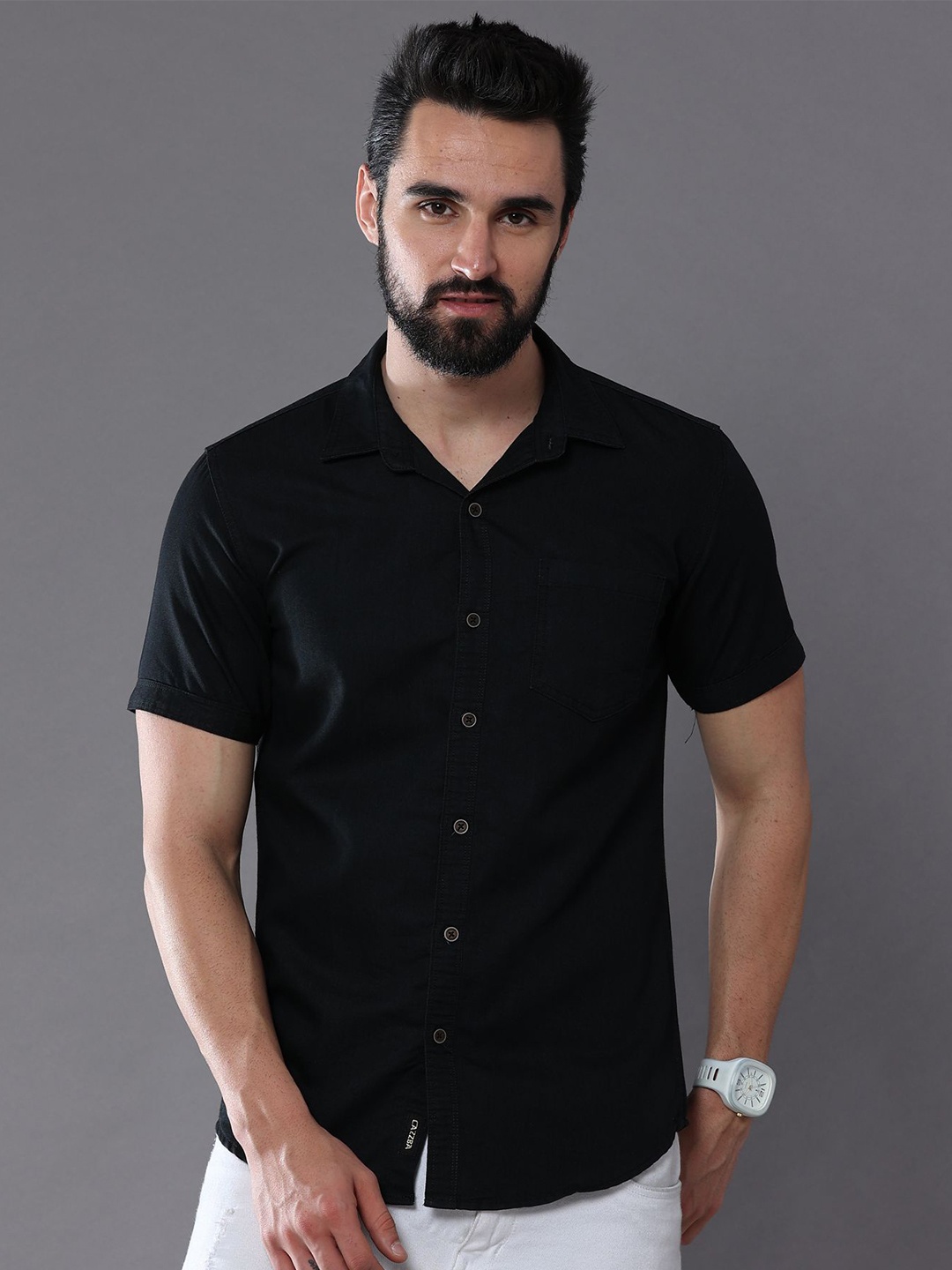 

CAZZBA Opaque Denim Casual Shirt, Black