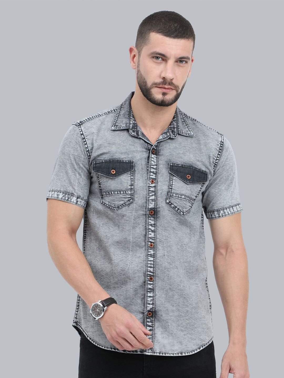

CAZZBA Faded Denim Casual Shirt, Black