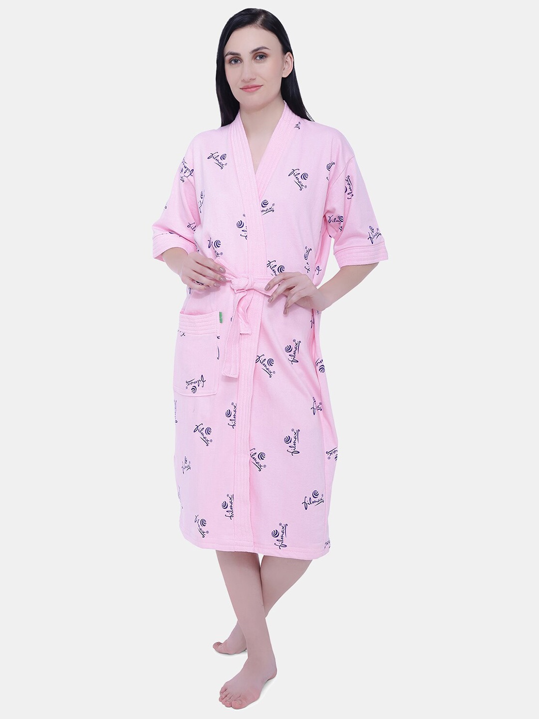 

FILMAX ORIGINALS Logo Printed Pure Cotton Bath Robe, Pink