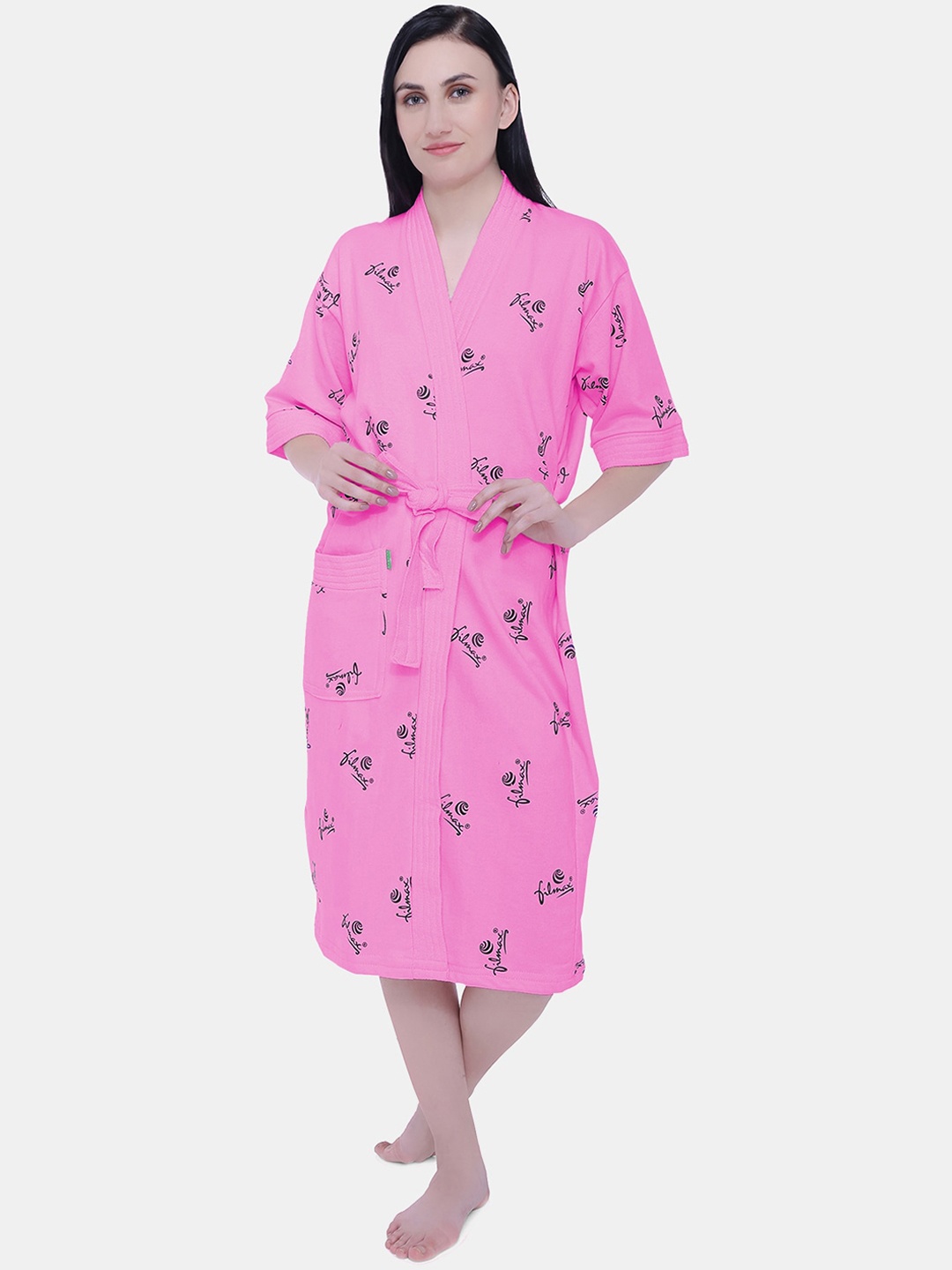 

FILMAX ORIGINALS Logo Printed Pure Cotton Bath Robe, Fuchsia