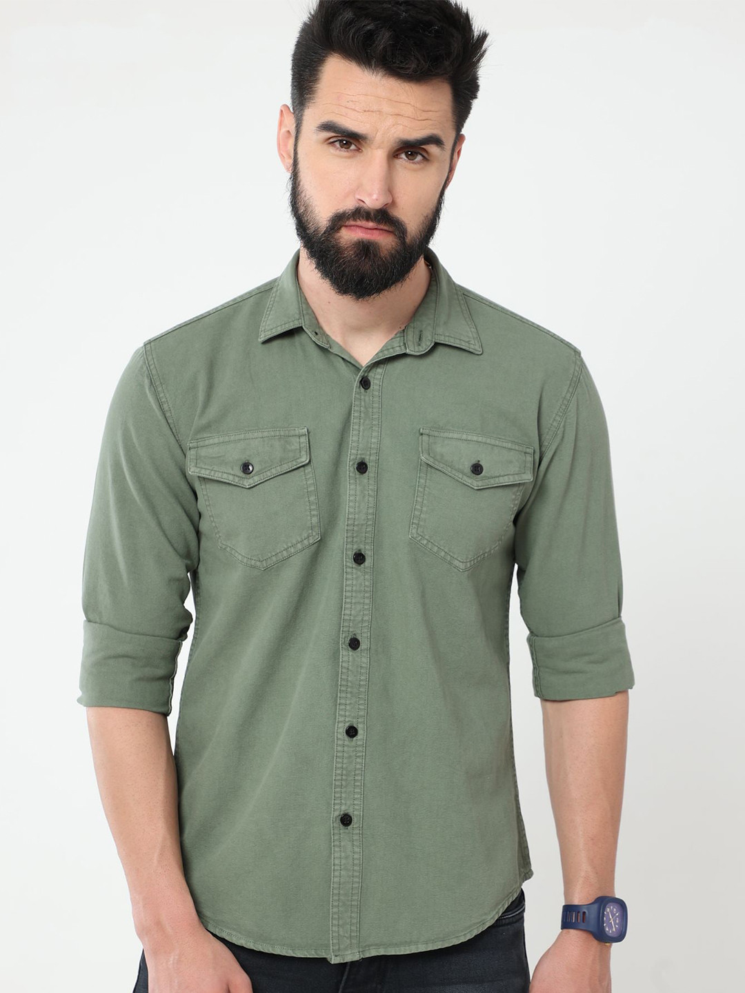 

Reslag Men Green Opaque Casual Shirt