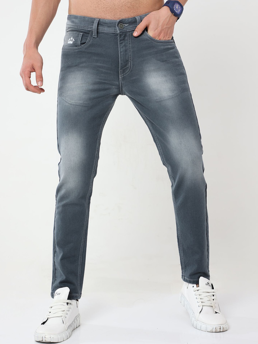 

Reslag Men Slim Fit Heavy Fade Stretchable Jeans, Grey