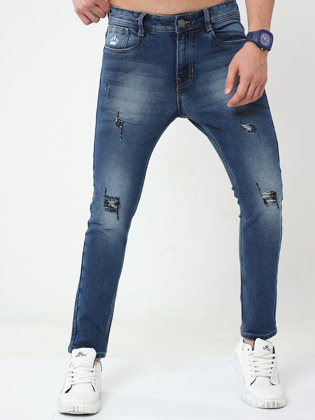 

Reslag Men Blue Slim Fit Mildly Distressed Heavy Fade Stretchable Jeans
