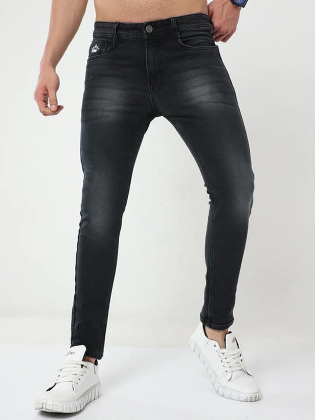 

Reslag Men Black Slim Fit Heavy Fade Stretchable Jeans
