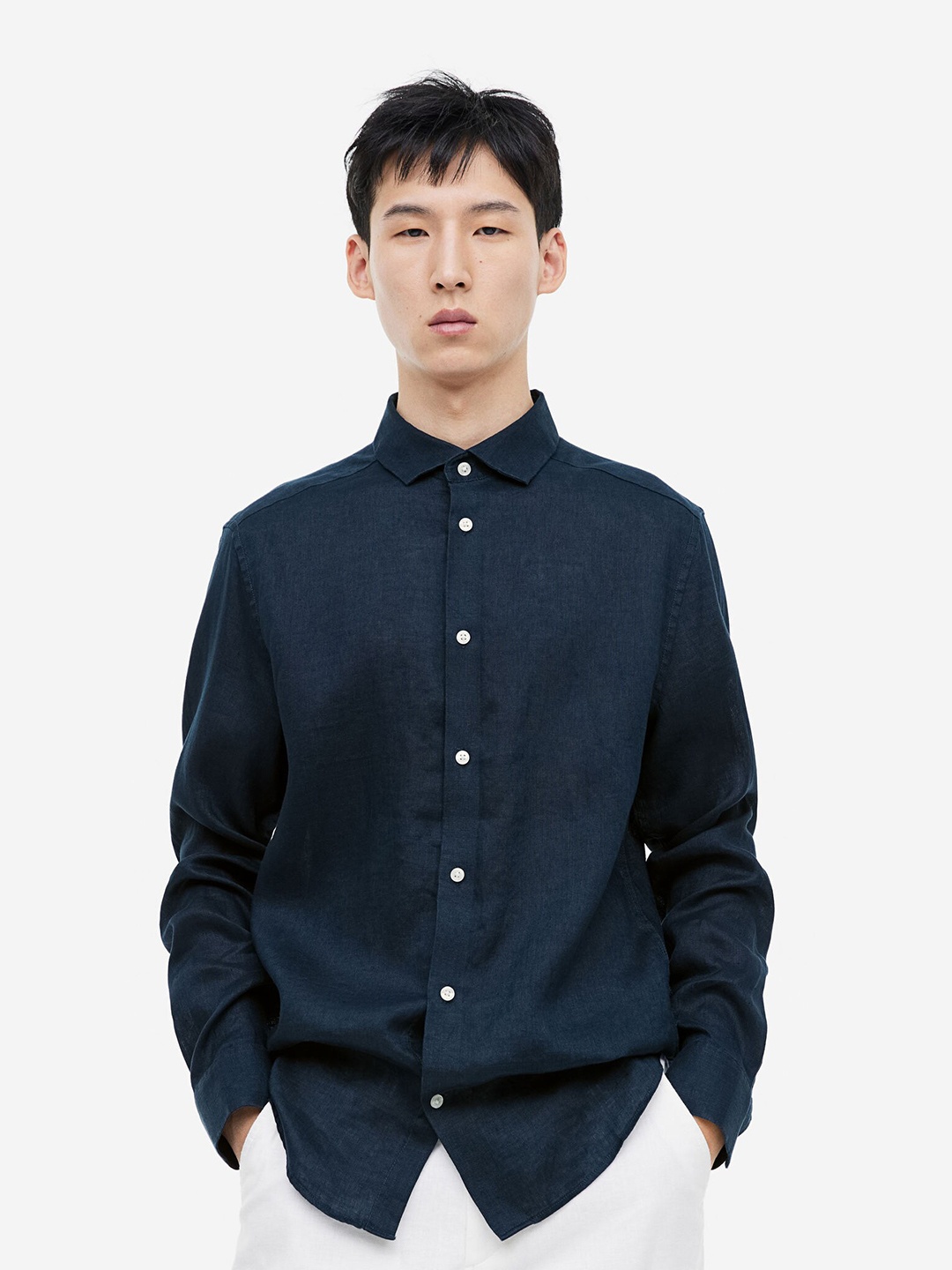 

H&M Slim Fit Linen shirt, Blue