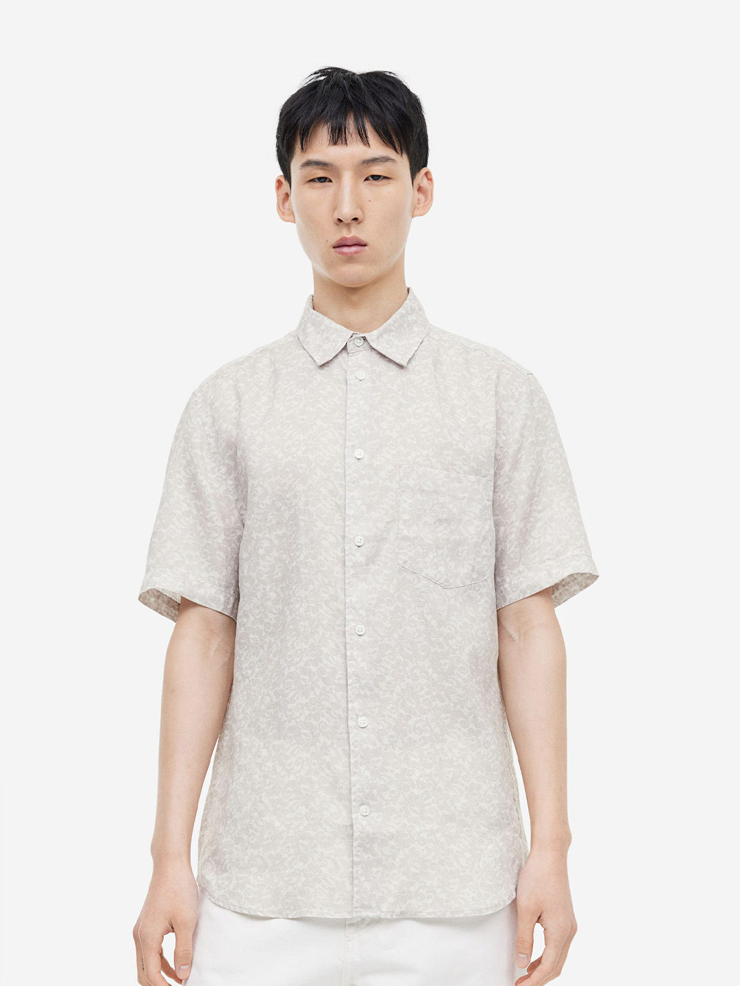 

H&M Regular Fit Short-Sleeved Linen Shirt, Beige