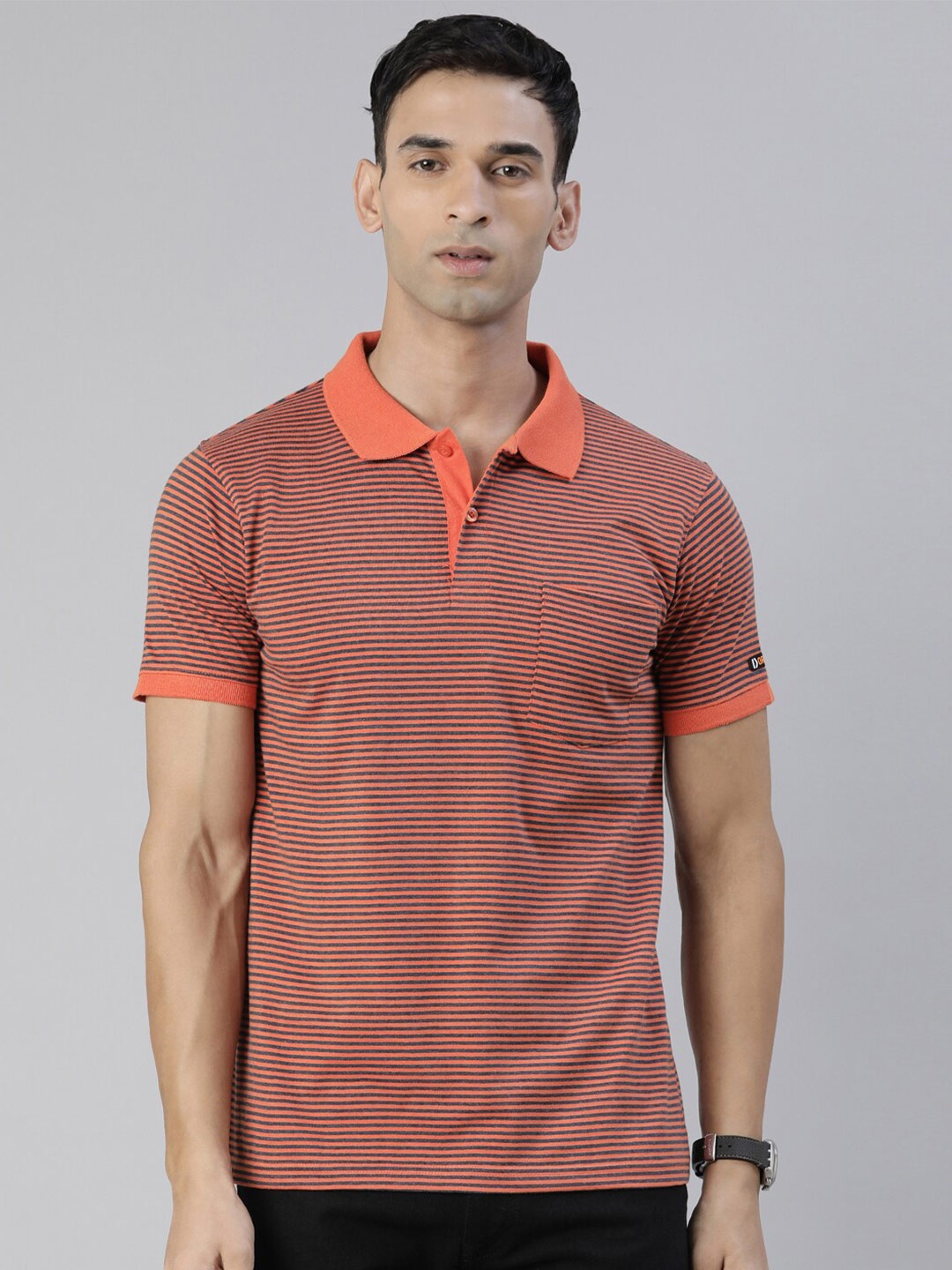 

DIXCY SCOTT Striped Polo Collar Cotton T-shirt, Orange