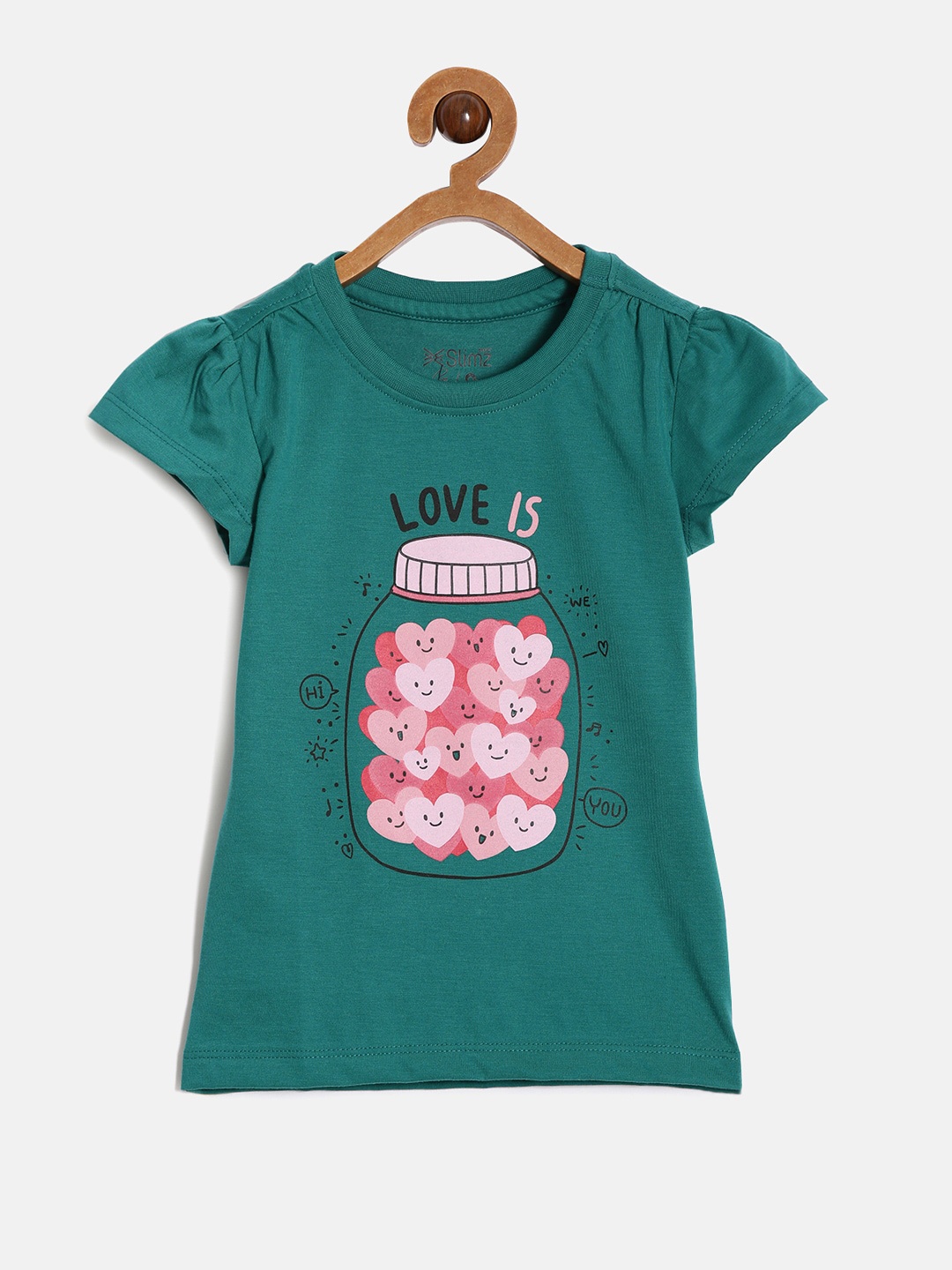 

DIXCY SCOTT Slimz Girls Graphic Printed Cap Sleeves Cotton Comfort Fit T-shirt, Green