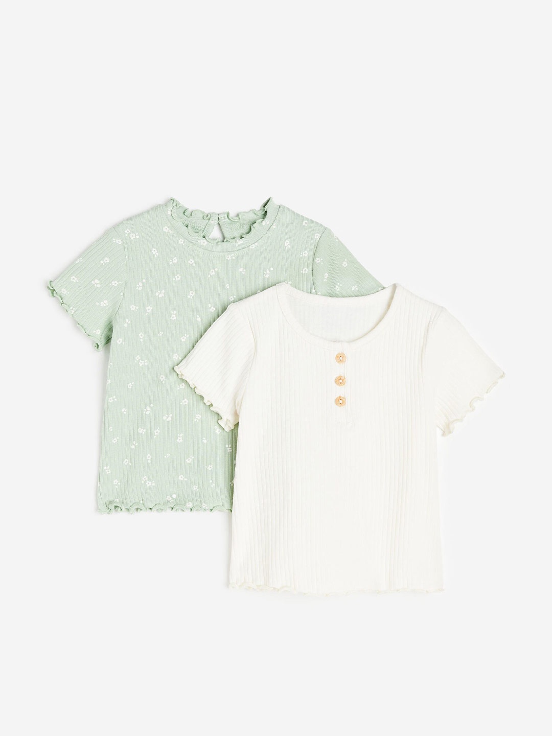 

H&M Girls 2-Pack Ribbed Tops, Green