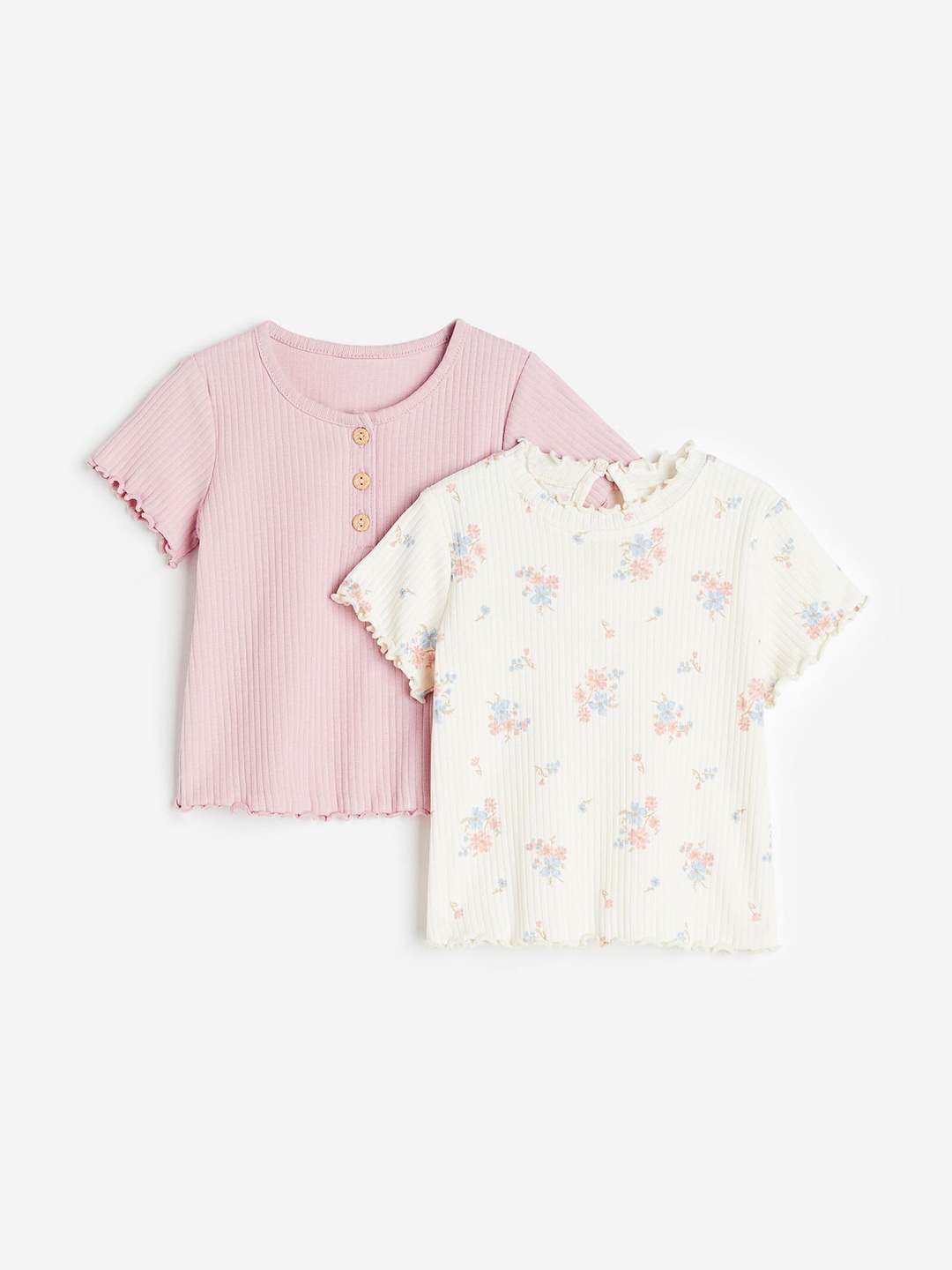 

H&M Girls 2-Pack Ribbed Tops, Pink