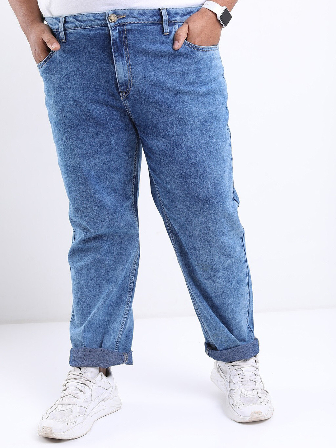 

HIGHLANDER Men Plus Size Slim Fit Heavy Fade Stretchable Jeans, Blue