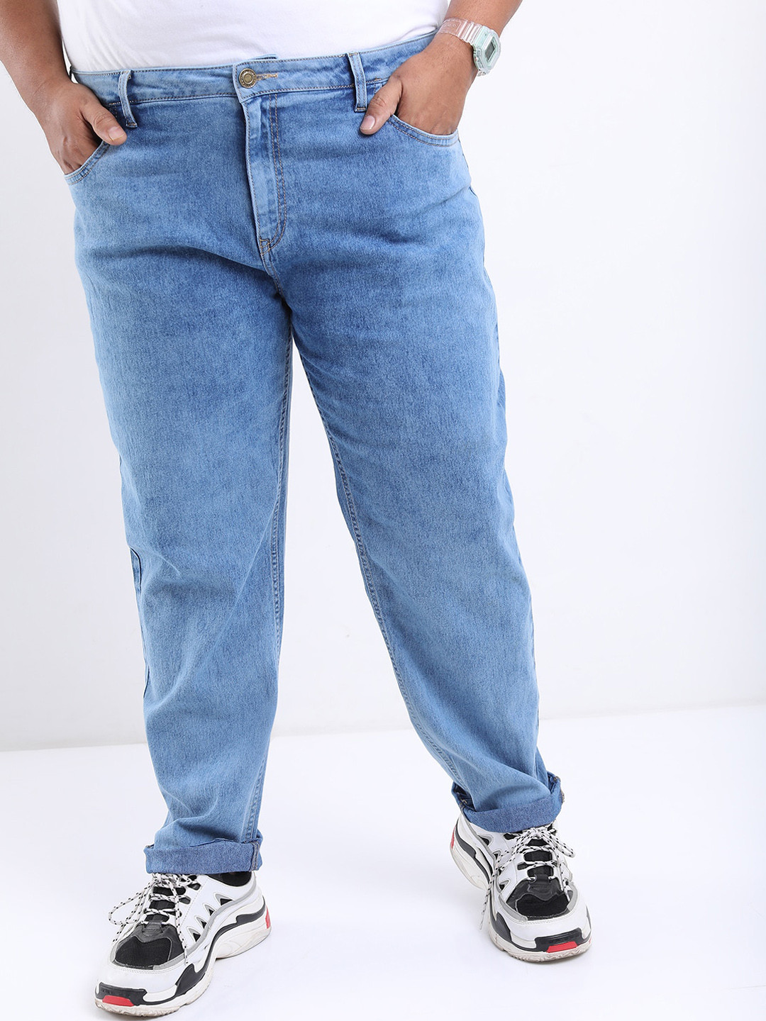 

HIGHLANDER Men Plus Size Slim Fit Light Fade Stretchable Jeans, Blue