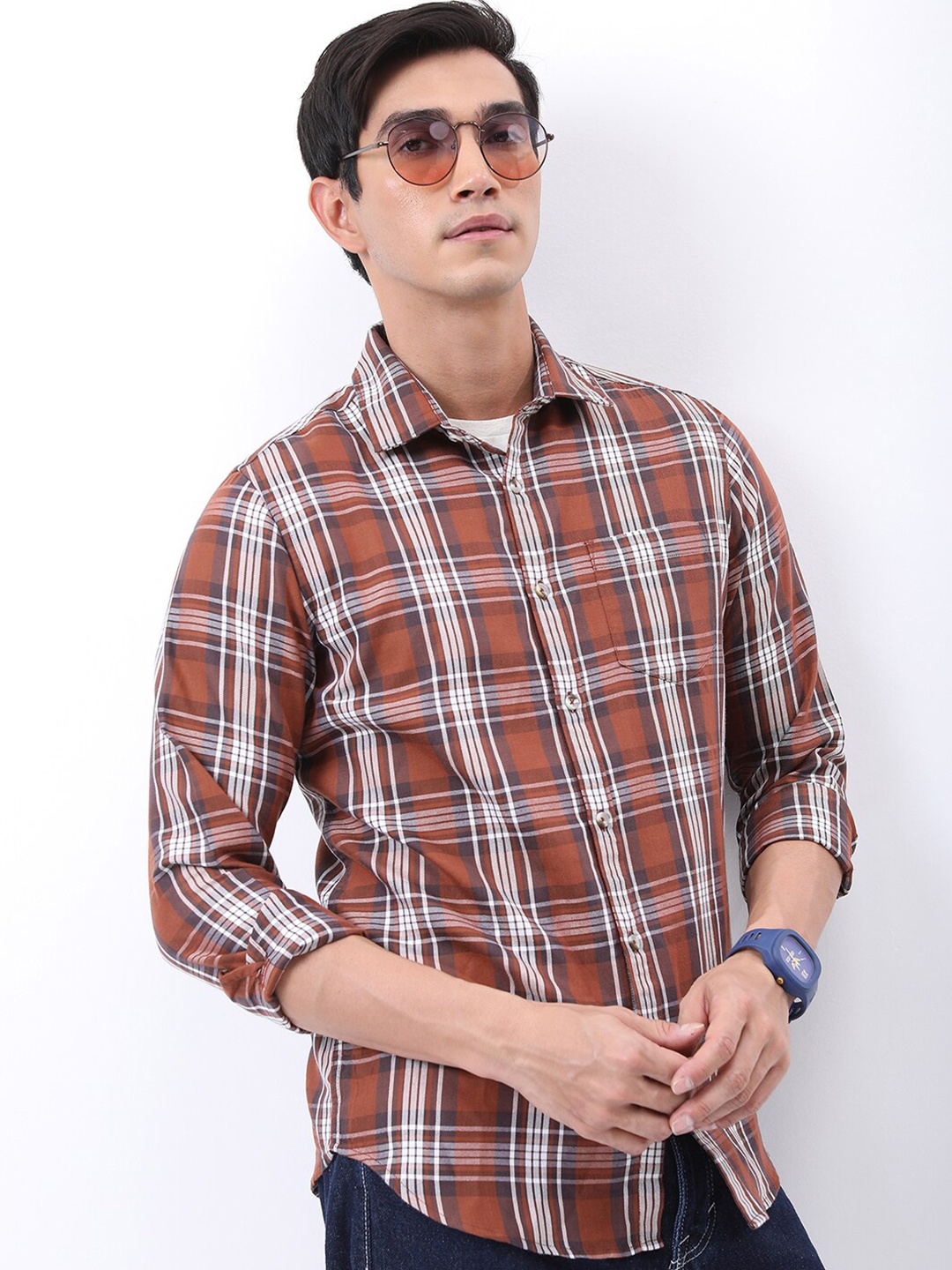 

HIGHLANDER Slim Fit Tartan Checked Casual Shirt, Brown