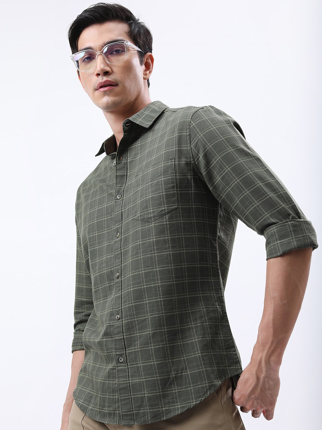 

HIGHLANDER Slim Fit Tartan Checked Casual Shirt, Olive