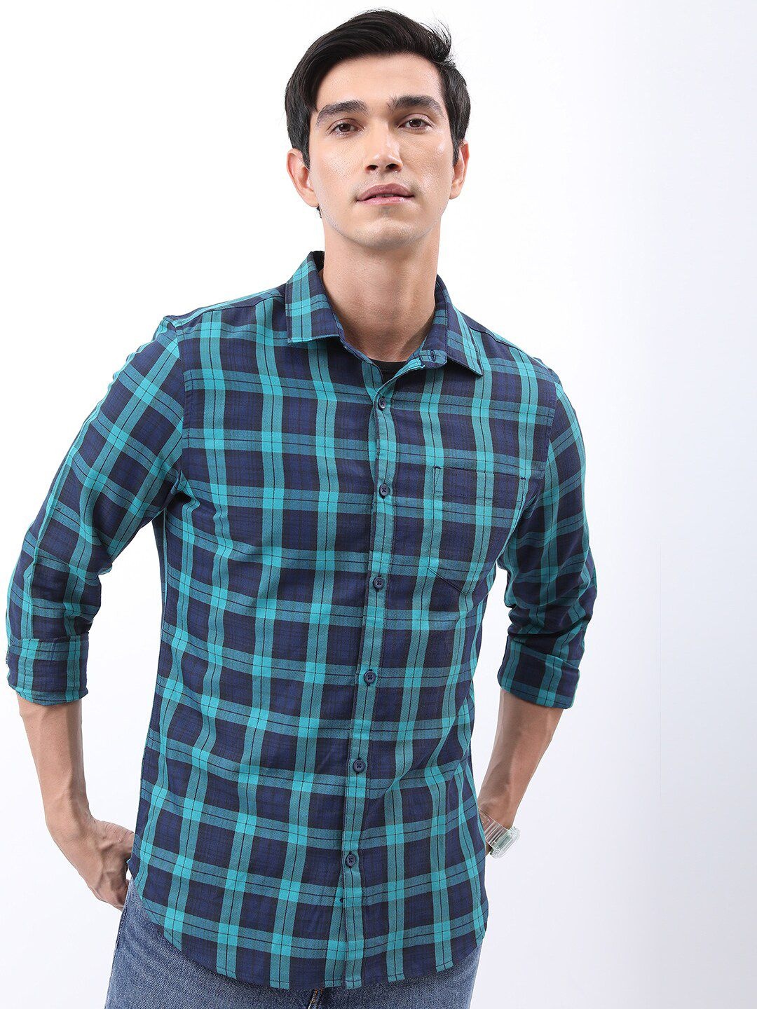 

HIGHLANDER Slim Fit Tartan Checked Casual Shirt, Teal