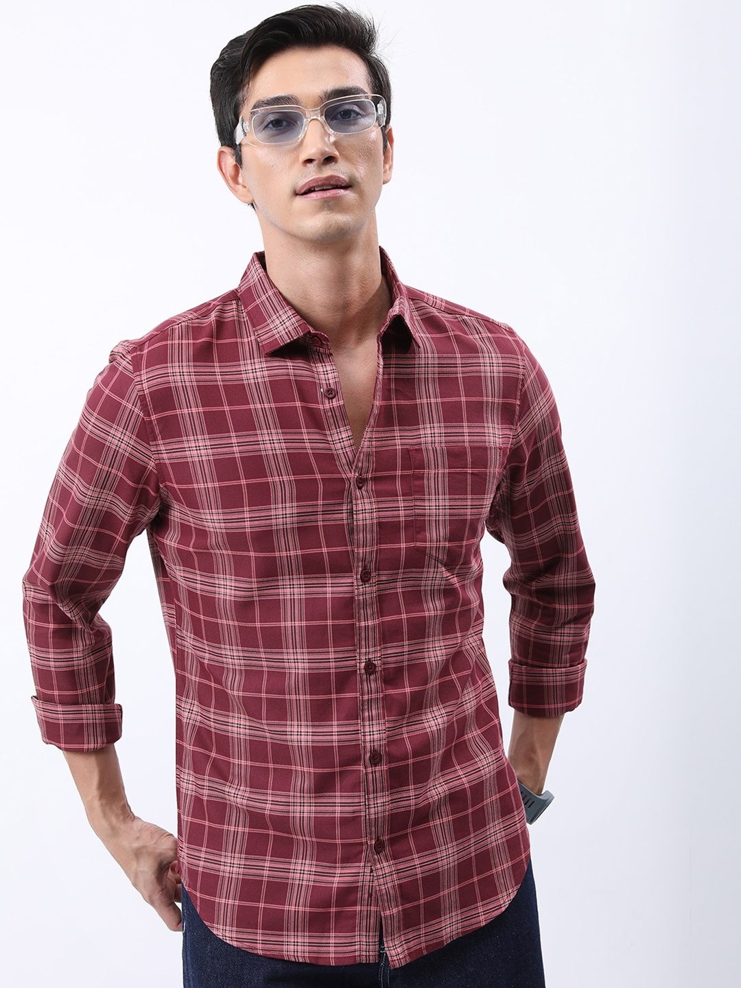 

HIGHLANDER Slim Fit Tartan Checked Casual Shirt, Red