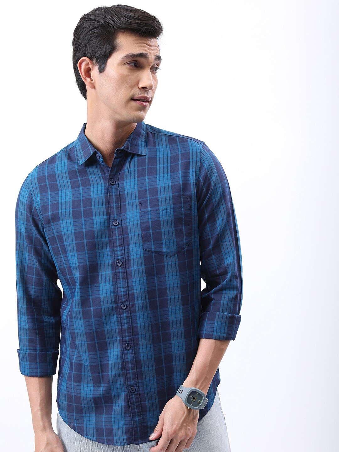 

HIGHLANDER Slim Fit Tartan Checked Casual Shirt, Navy blue