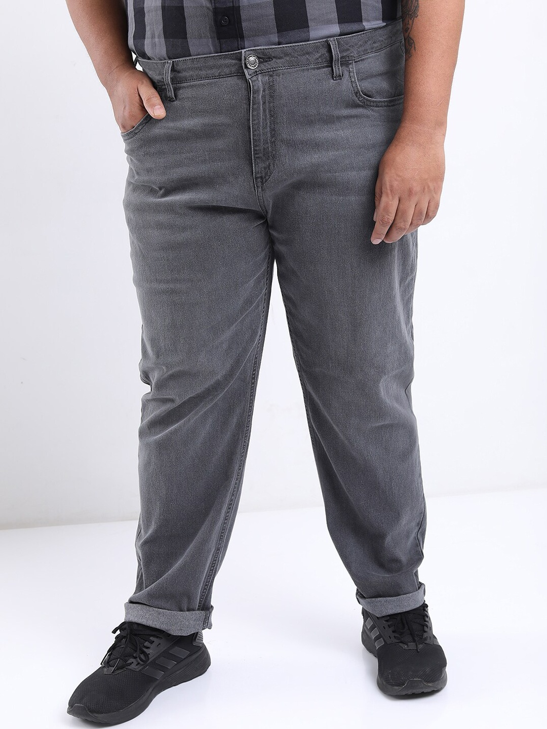 

HIGHLANDER Men Plus Size Slim Fit Low Distress Stretchable Jeans, Grey