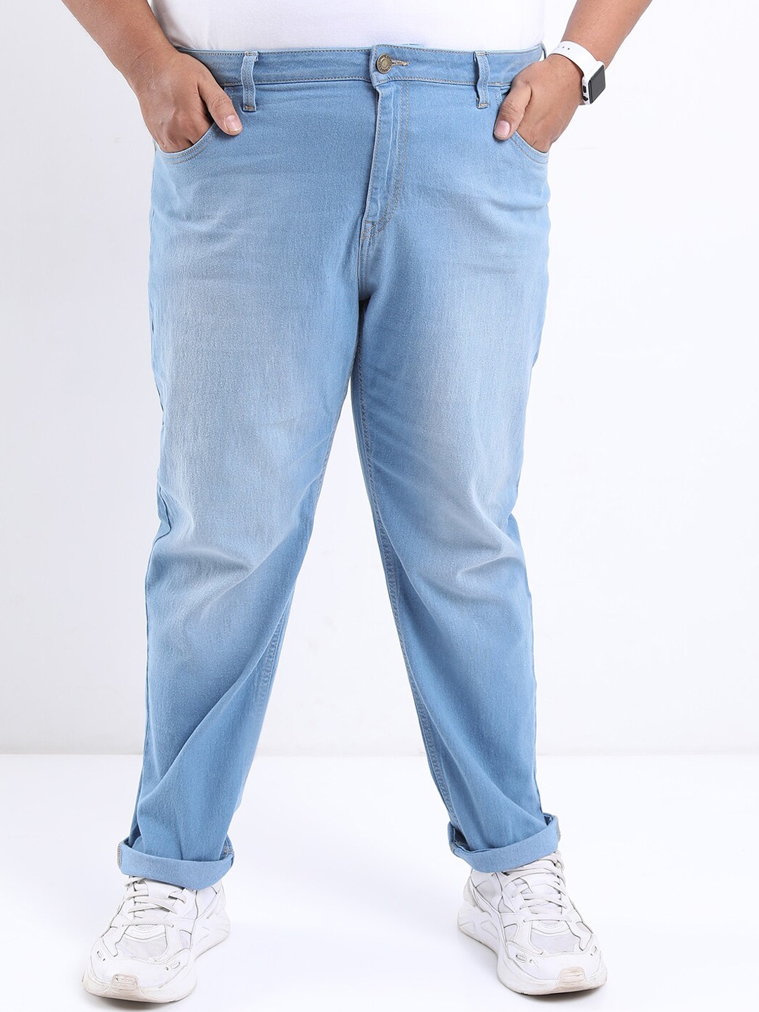 

HIGHLANDER Men Plus Size Slim Fit Light Fade Stretchable Jeans, Blue