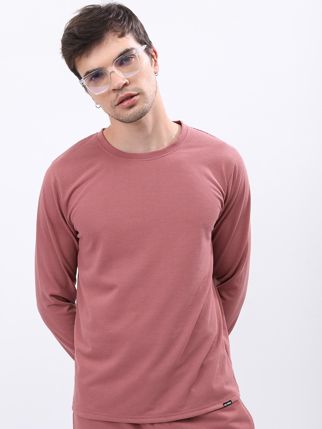 

HIGHLANDER Men Popcorn Structured Slim Fit T-shirt, Pink