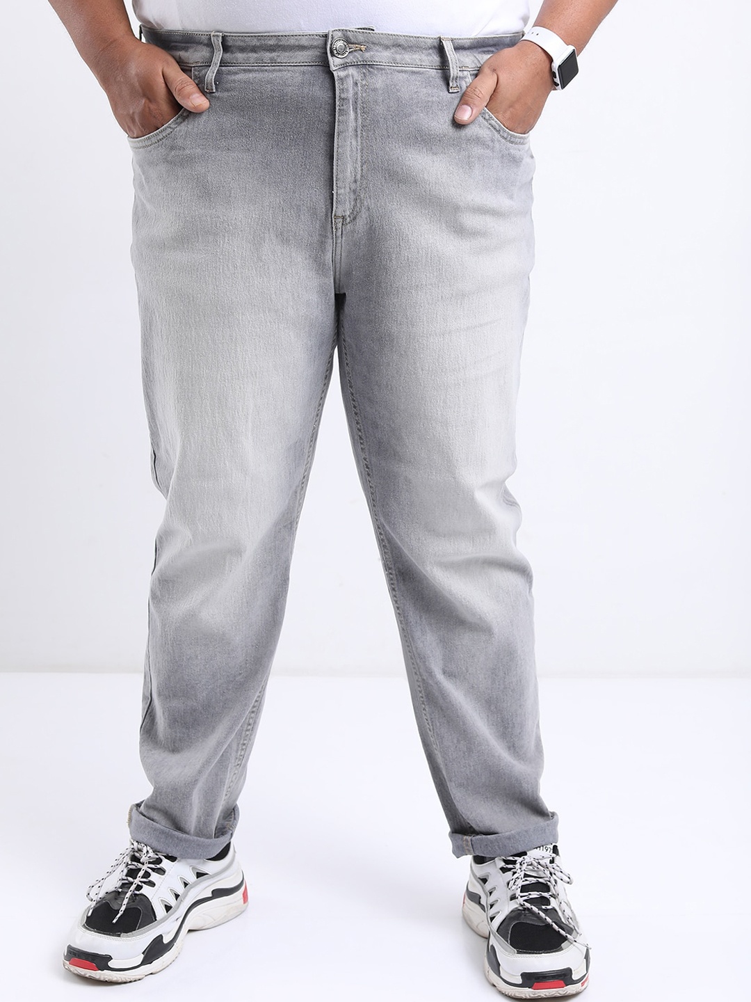

HIGHLANDER Men Plus Size Slim Fit Low Distress Heavy Fade Stretchable Jeans, Grey