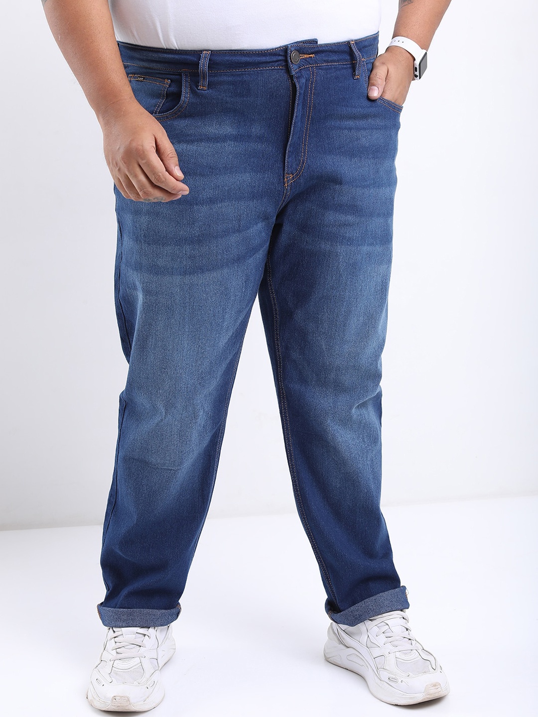

HIGHLANDER Men Plus Size Slim Fit Low Distress Light Fade Stretchable Jeans, Blue