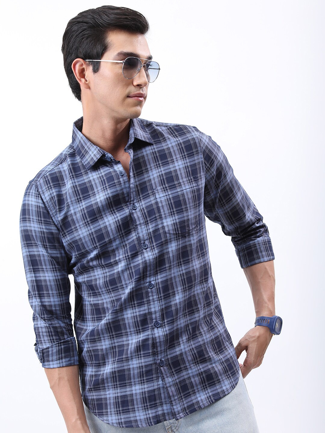 

HIGHLANDER Slim Fit Tartan Checked Casual Shirt, Navy blue