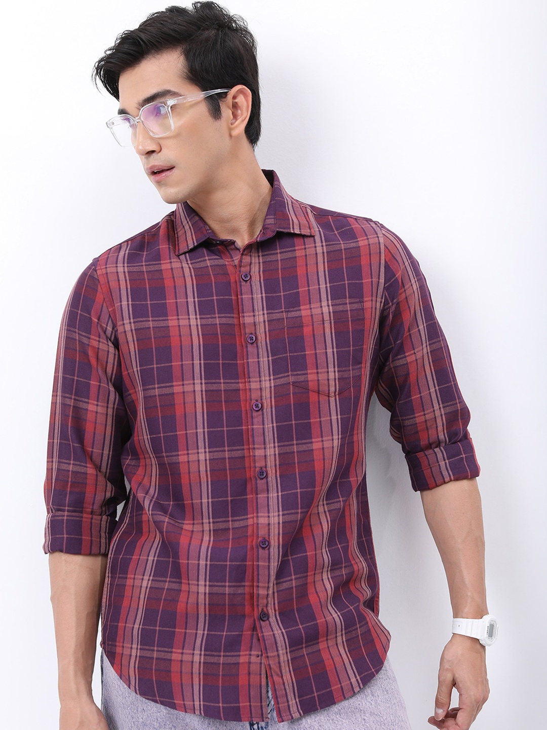 

HIGHLANDER Slim Fit Tartan Checked Casual Shirt, Purple