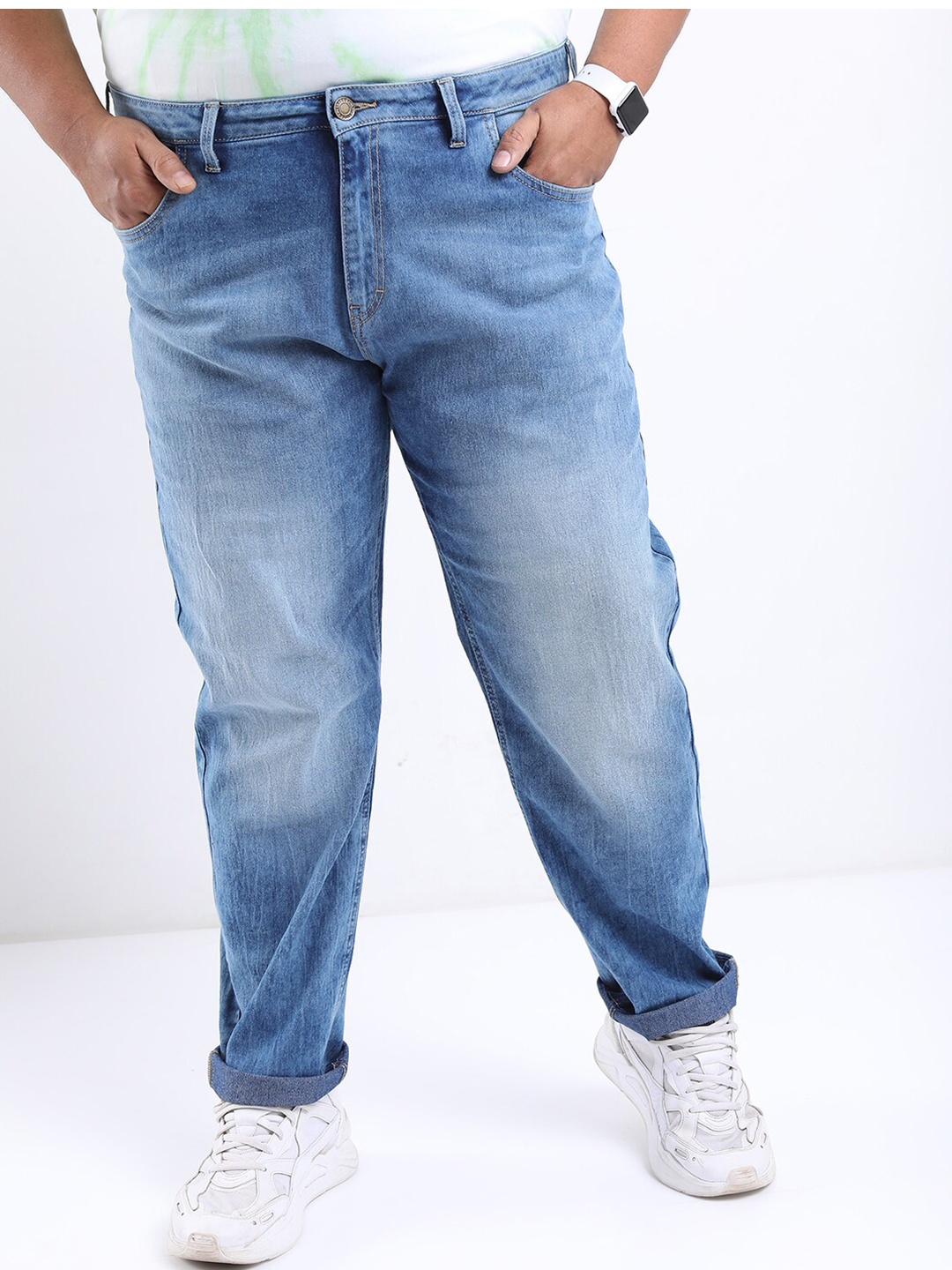 

HIGHLANDER Men Plus Size Slim Fit Low Distress Light Fade Stretchable Jeans, Blue