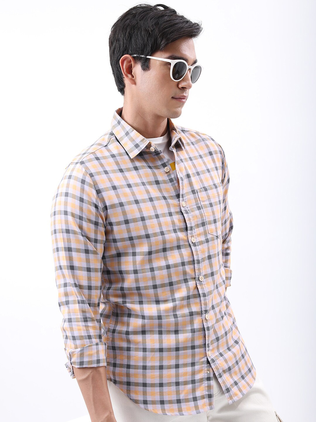 

HIGHLANDER Slim Fit Tartan Checked Casual Shirt, White