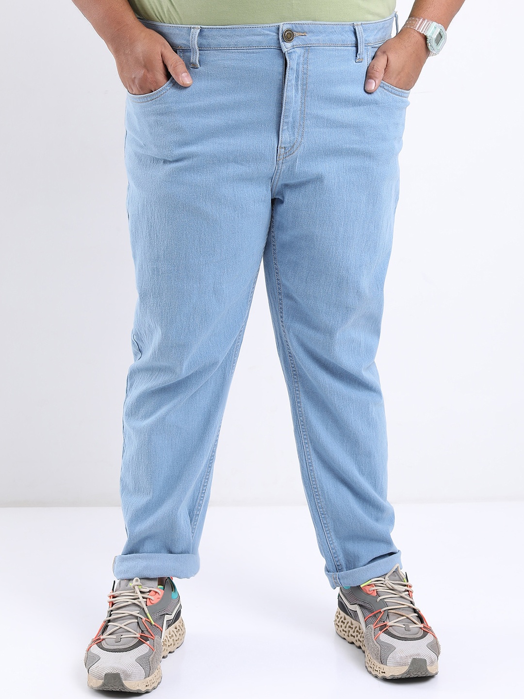 

HIGHLANDER Men Plus Size Slim Fit Low Distress Stretchable Jeans, Blue