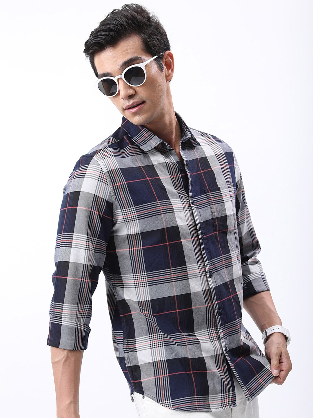 

HIGHLANDER Slim Fit Tartan Checked Casual Shirt, Navy blue