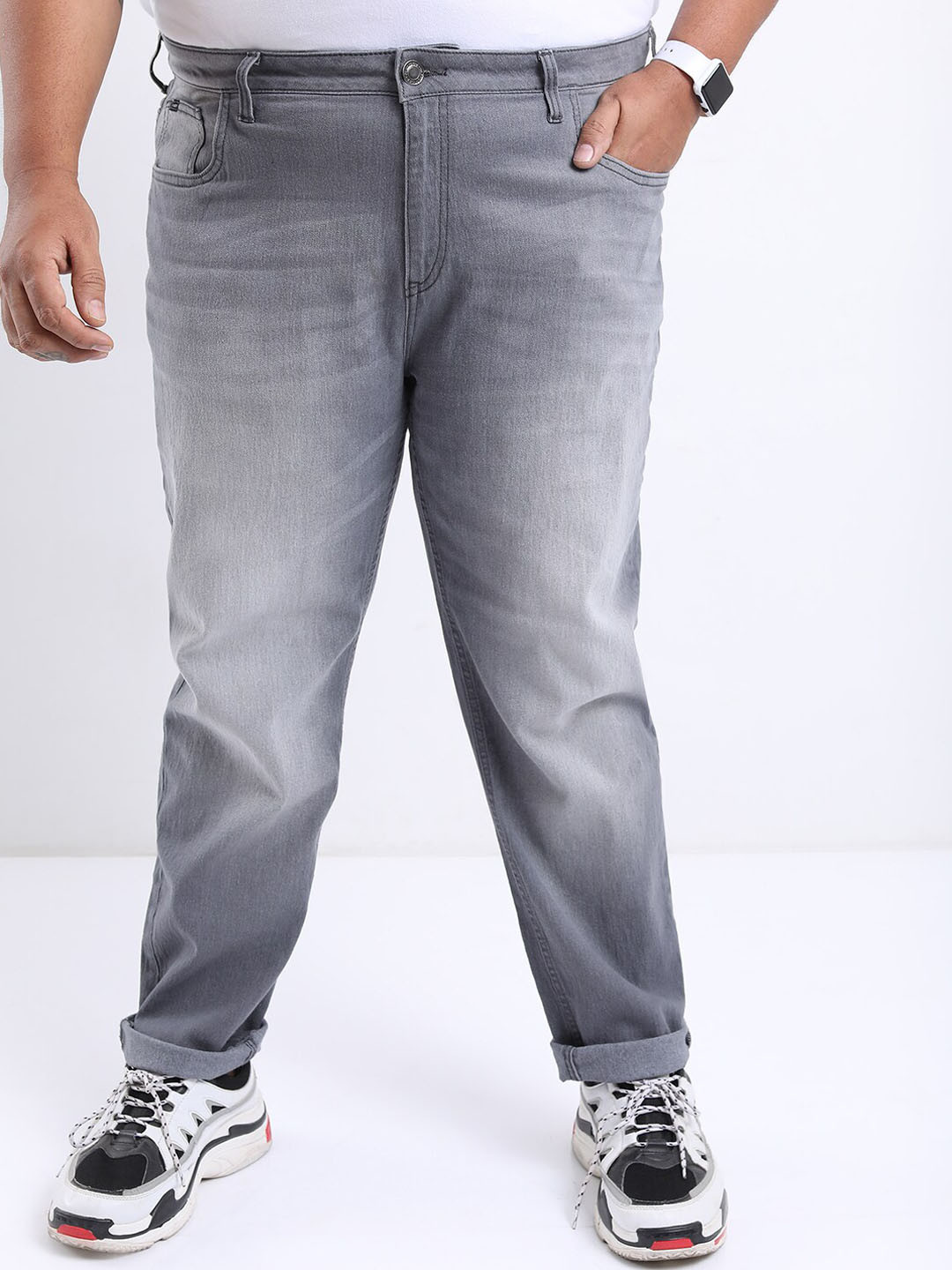 

HIGHLANDER Men Plus Size Slim Fit Mildly Distressed Heavy Fade Stretchable Jeans, Grey