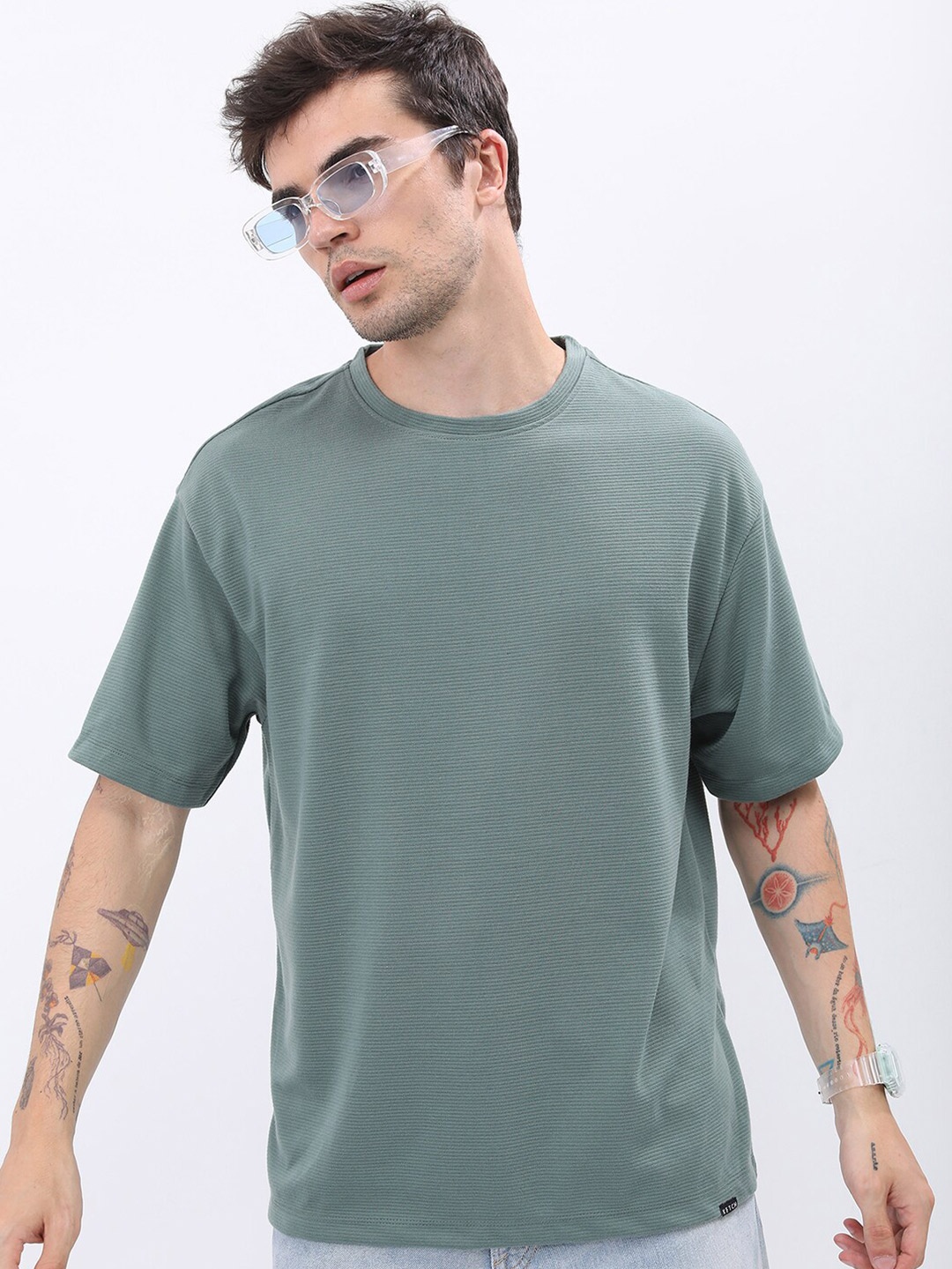 

KETCH Men Popcorn Structured Oversize T-shirt, Green