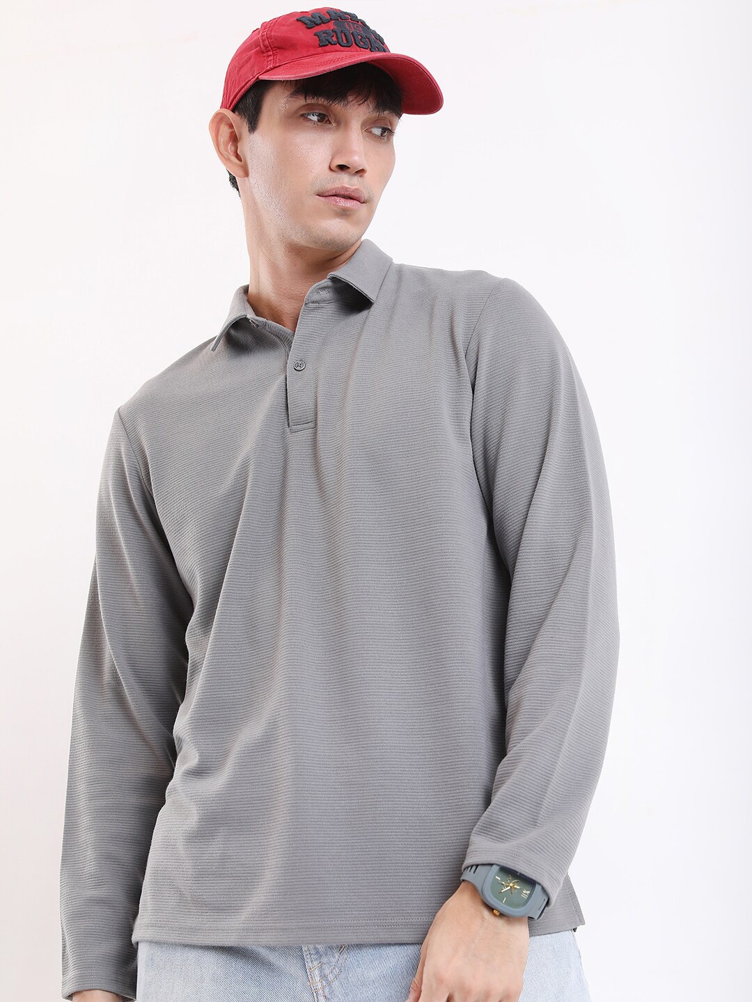 

KETCH Men Structured Regular Fit T-shirt, Grey