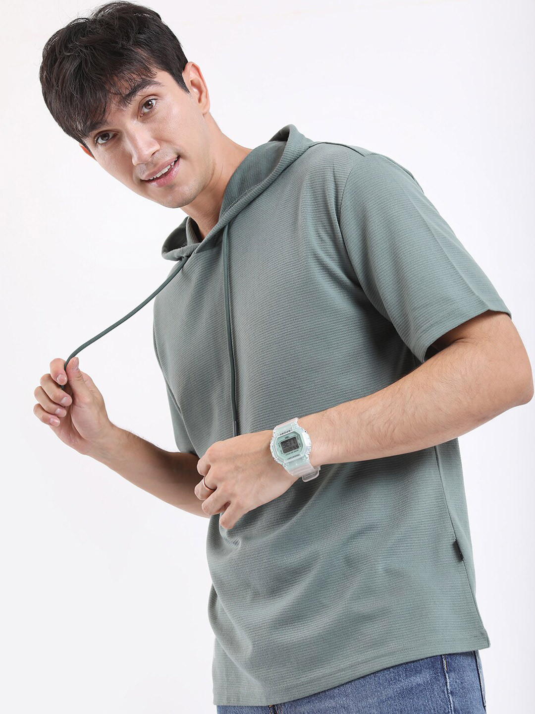 

KETCH Men Structured Regular Fit Hooded T-shirt, Green