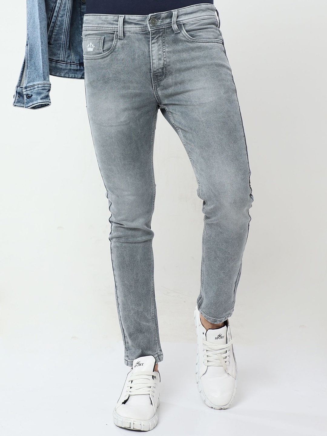

Reslag Men Grey Slim Fit Slash Knee Heavy Fade Stretchable Jeans