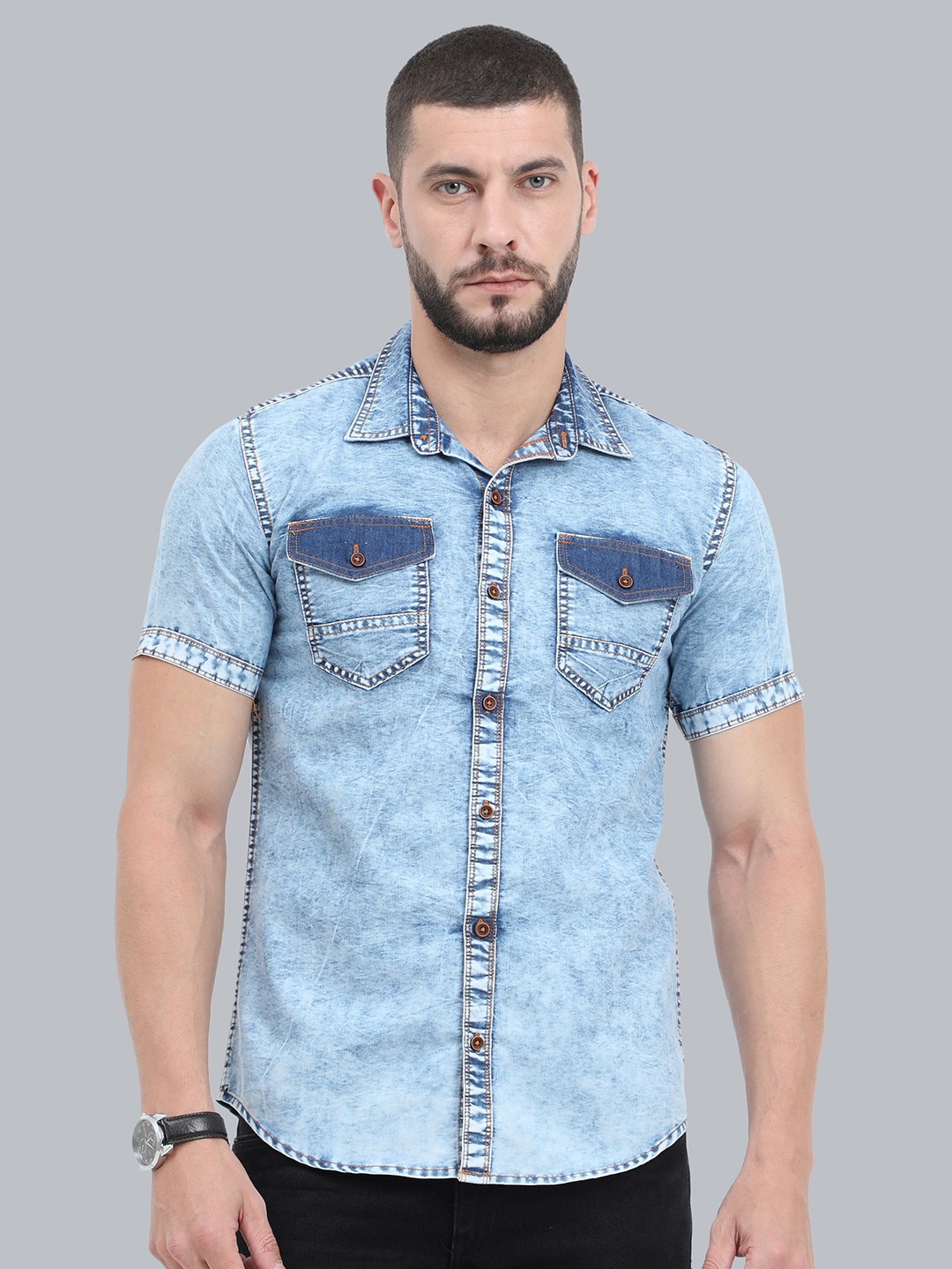 

CAZZBA Faded Denim Casual Shirt, Black