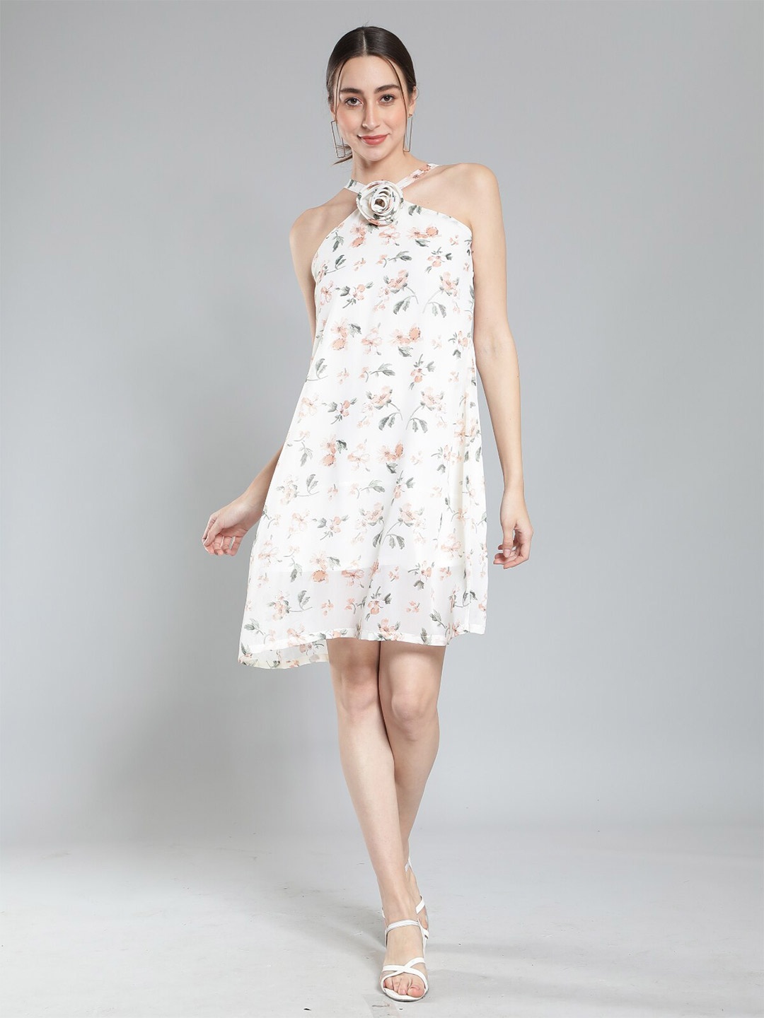 

Svelte Couture Floral Printed A-Line Dress, White