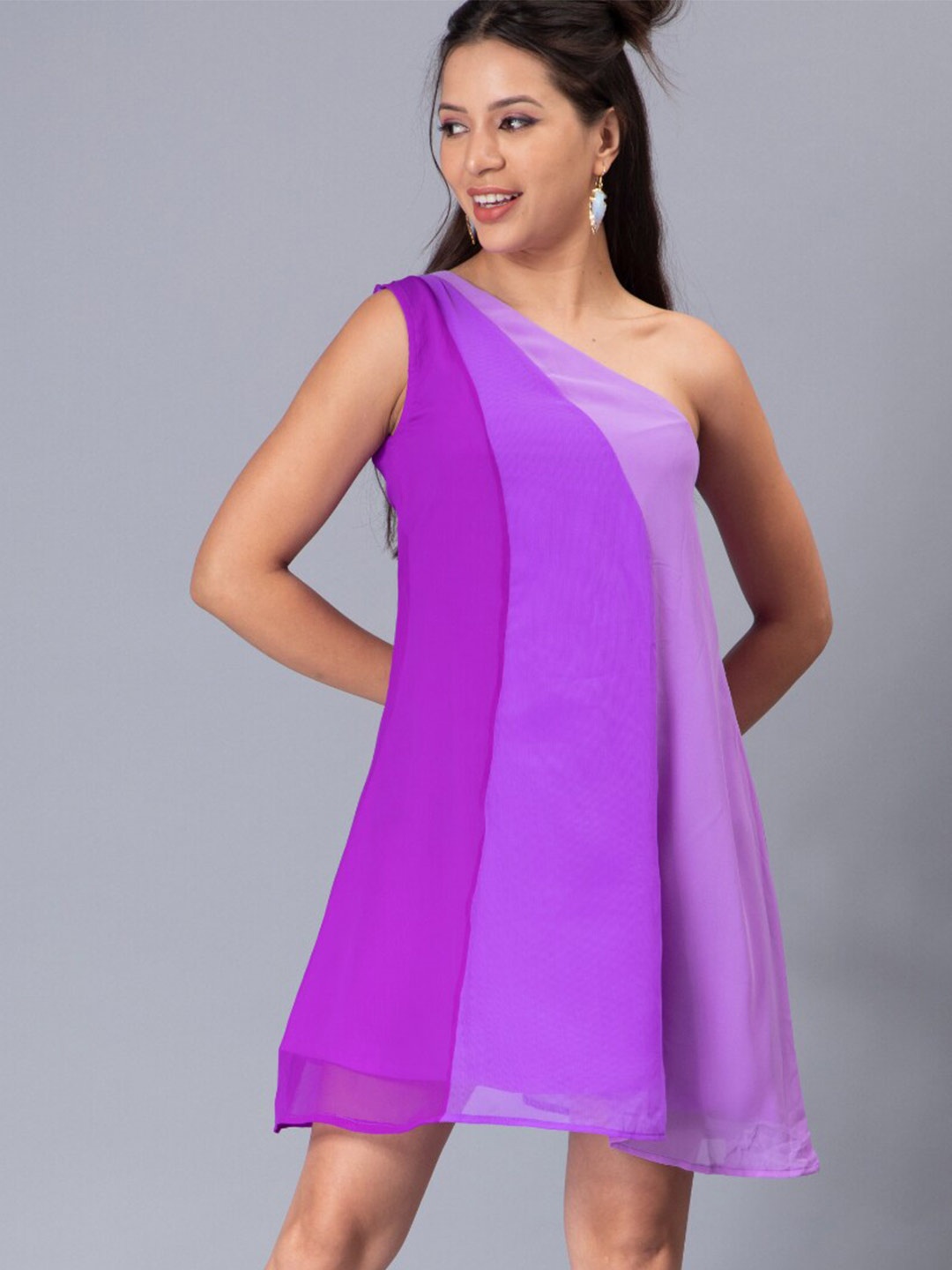 

Svelte Couture One Shoulder A-Line Mini Dress, Purple