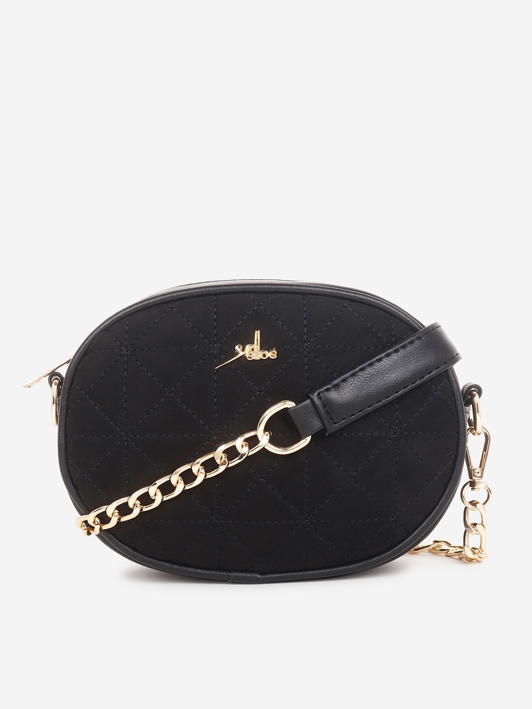 

yelloe Women black suede quilted sling bag with waist belt