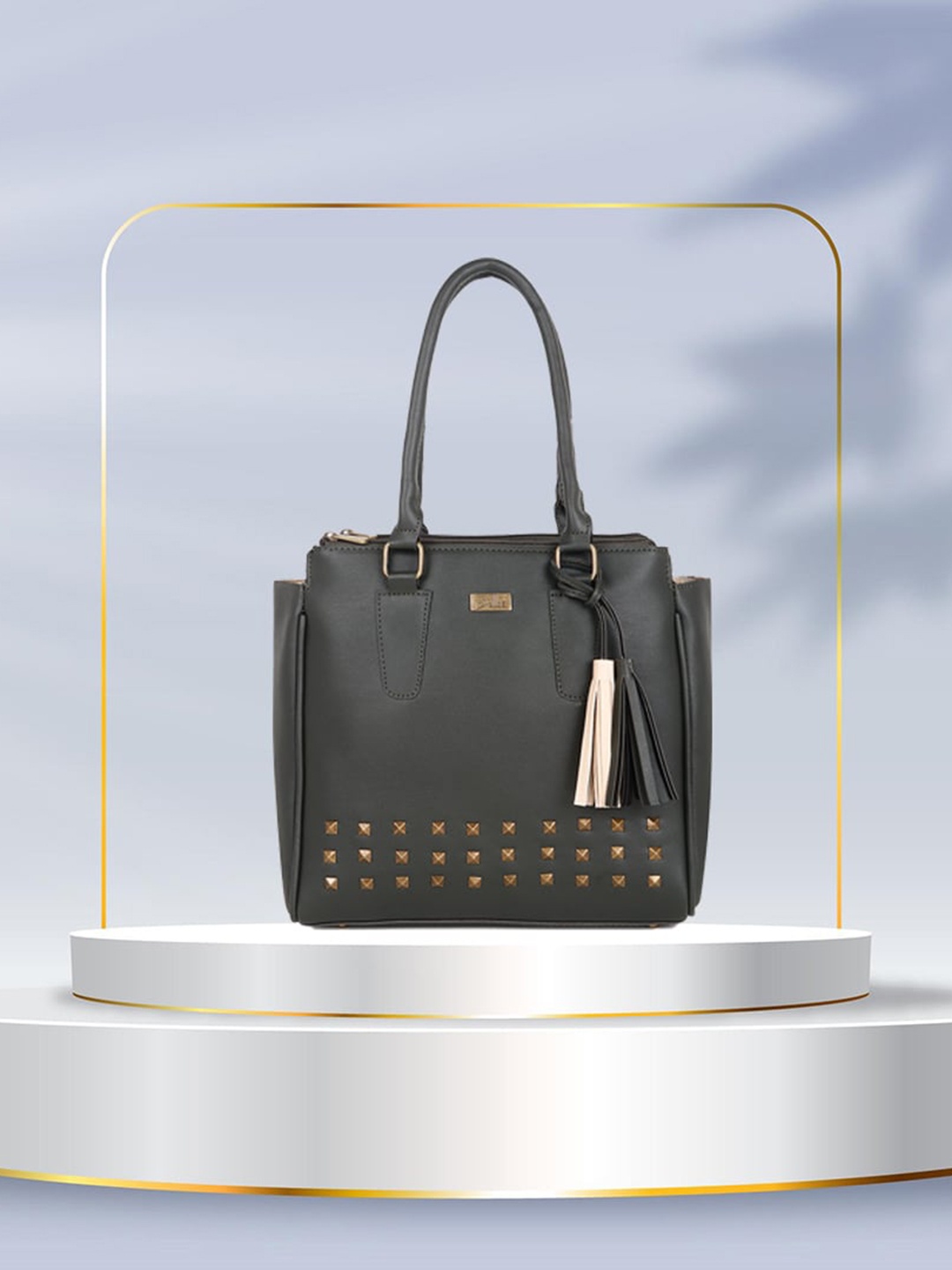 

yelloe Embellished Structured Handheld Bag, Green